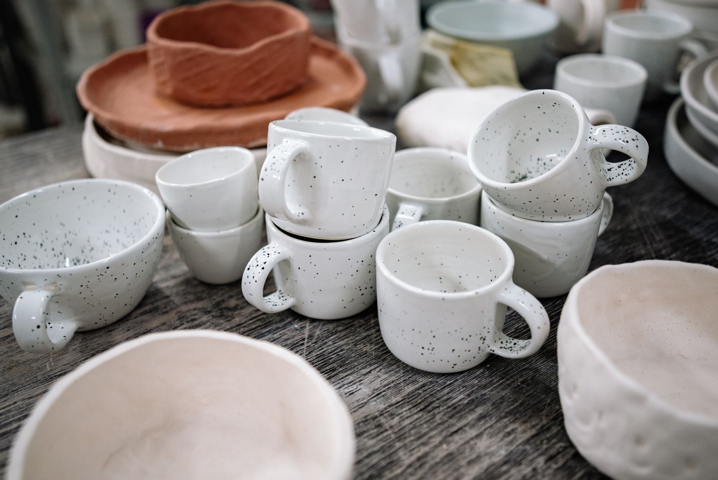 Speckled handmade ceramic mugs