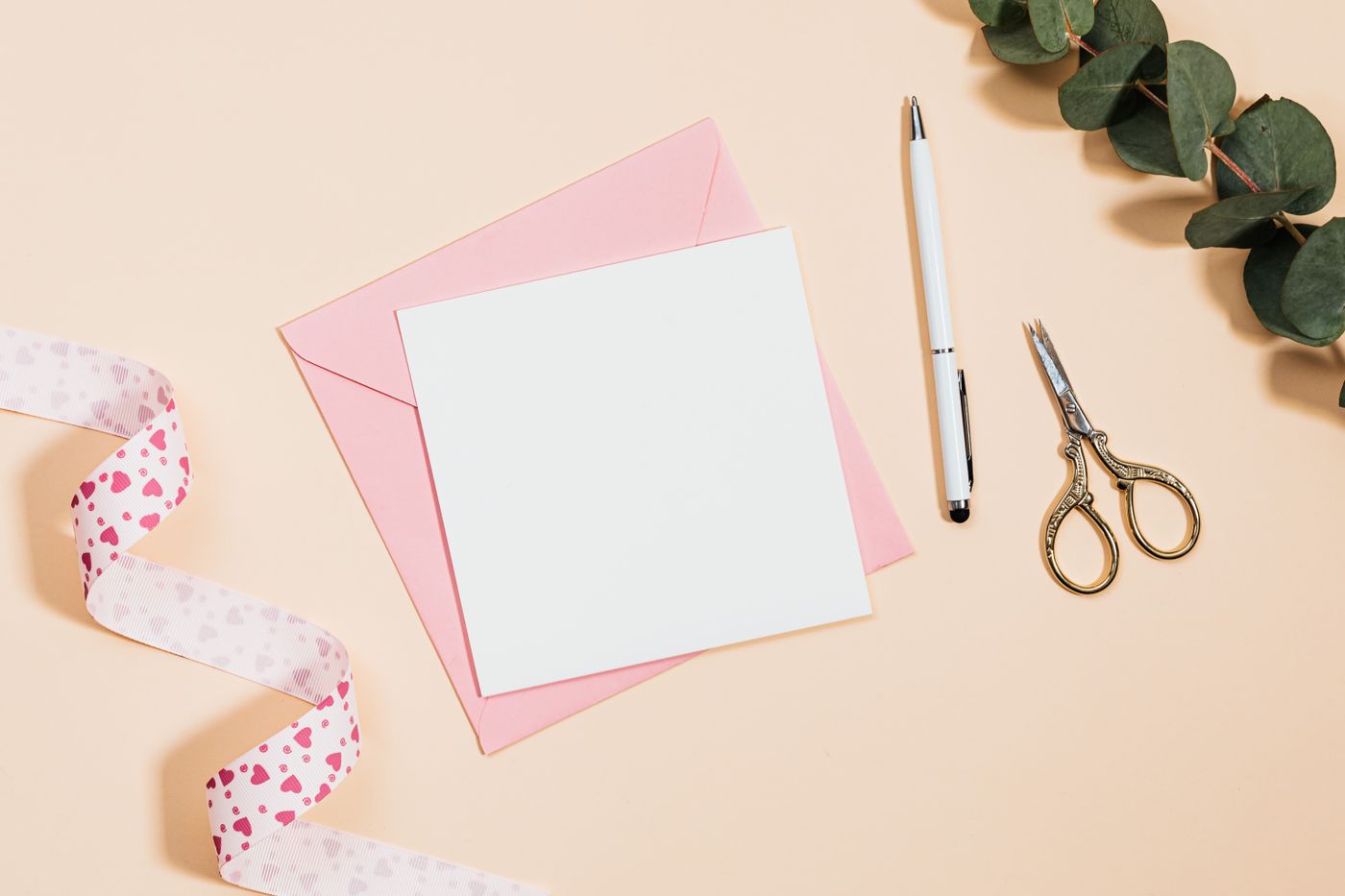 A greeting card and envelope flatlay