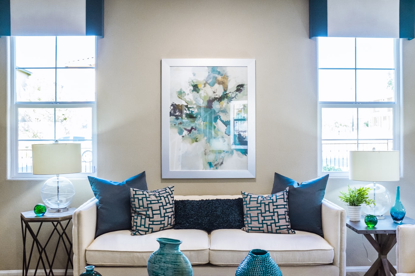 Bright, staged living room interior