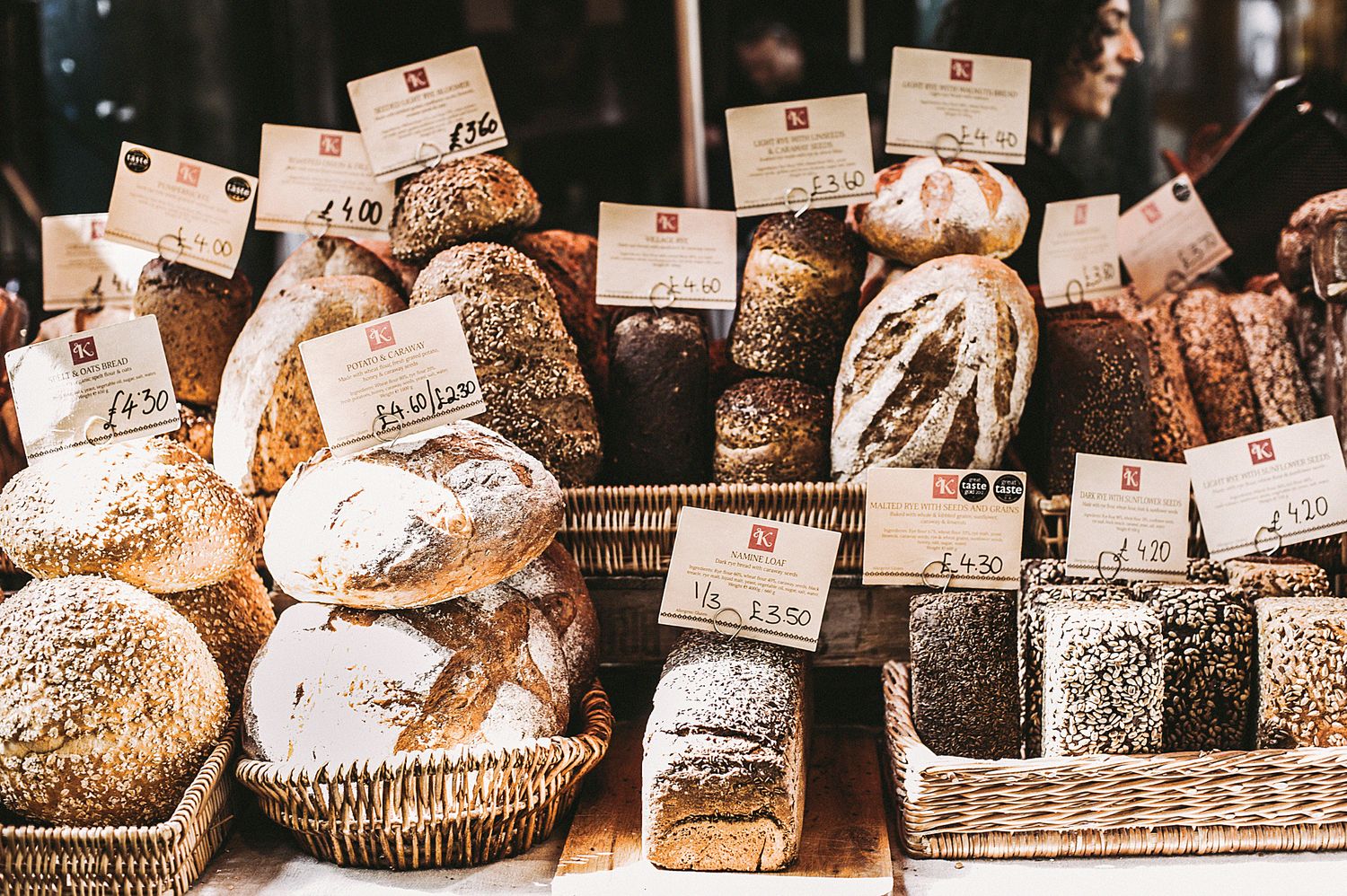 Baskets of artisan bread and rolls