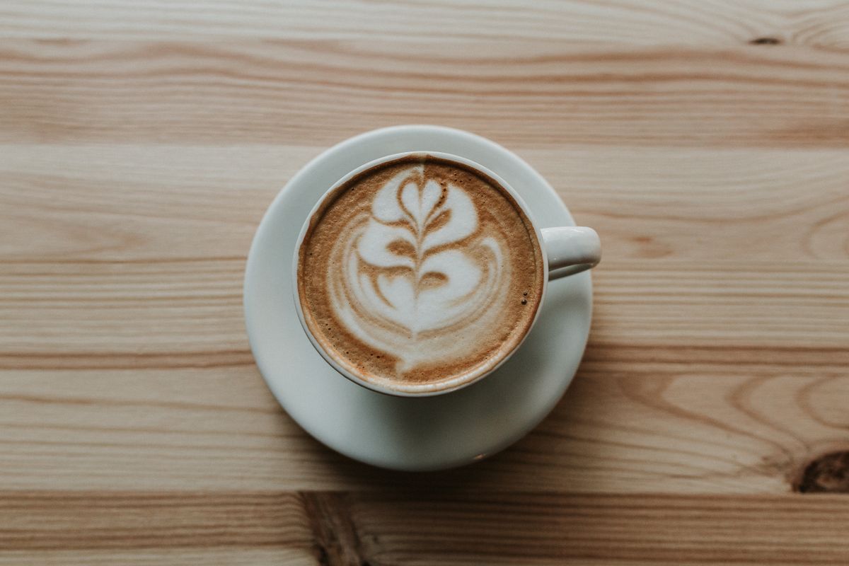 Overhead of a flat white with rosetta latte art