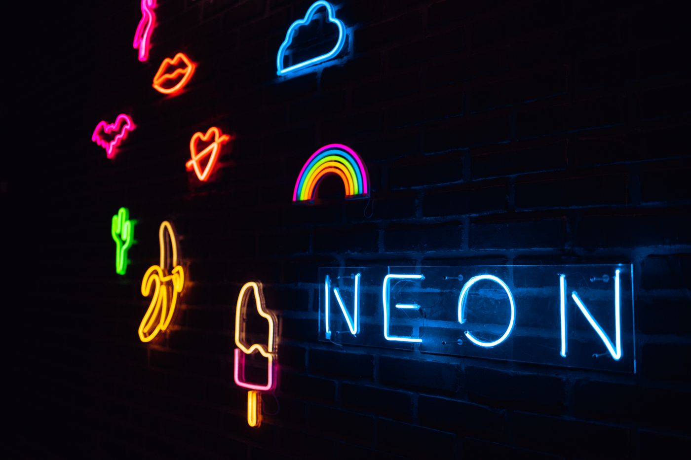 A generic neon-lit wall in cool tones