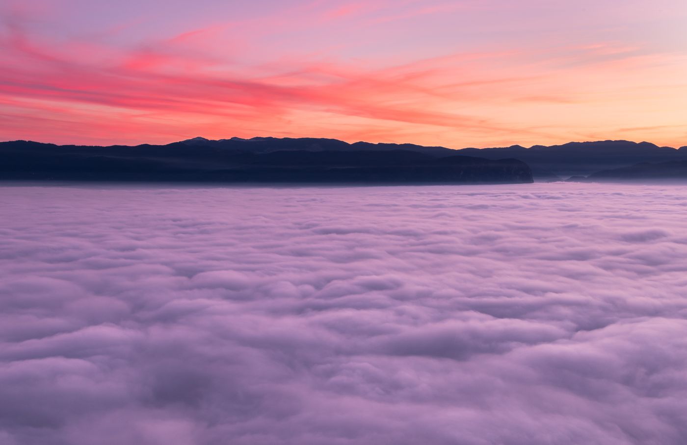 Misty mountains at dawn above the cove