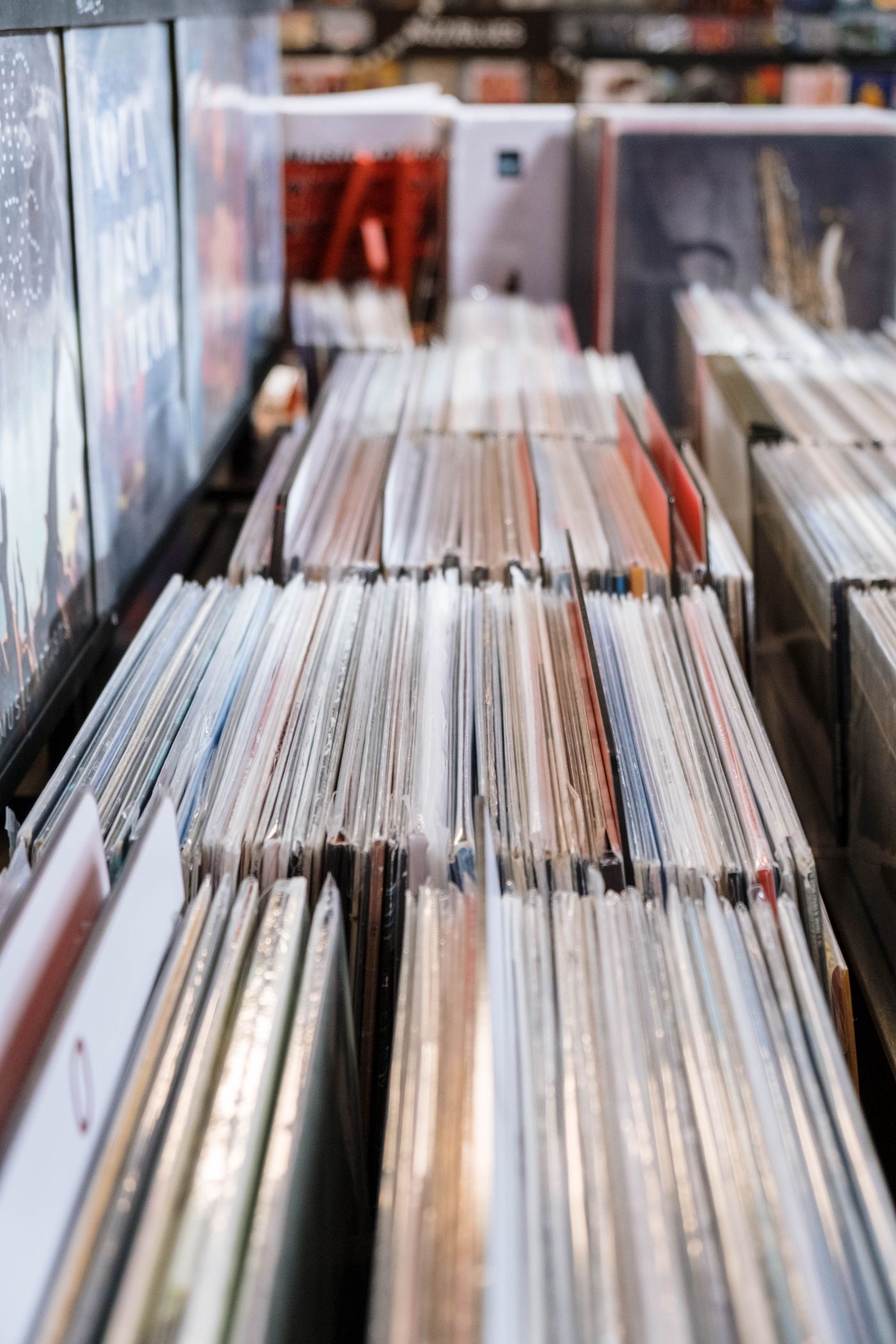 Rows of record spines on the wall