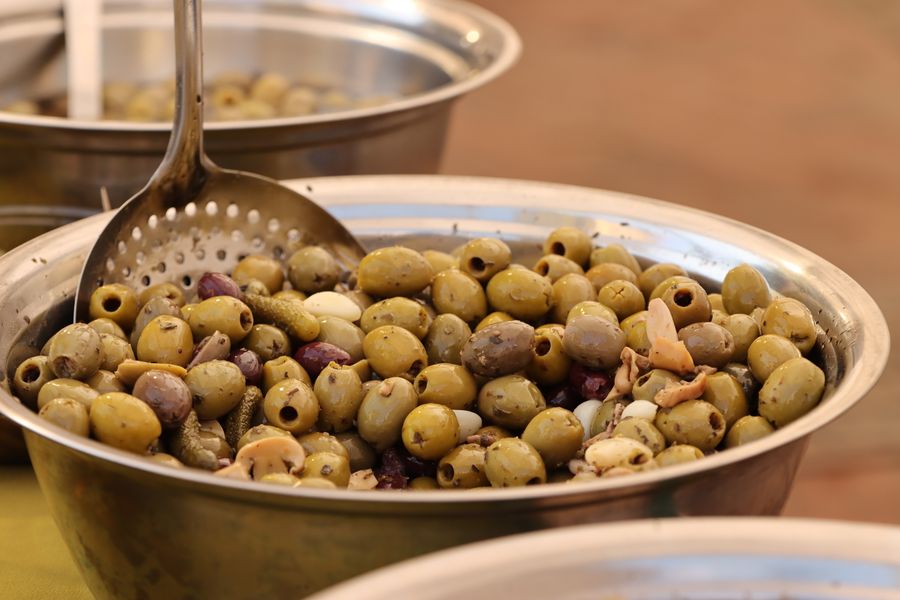 Bowl of mixed marinated olives