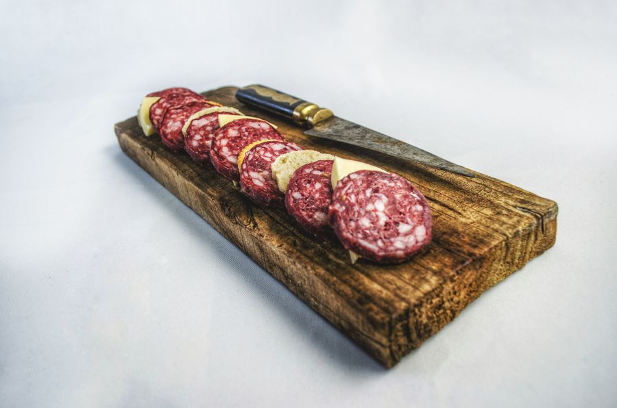 Cured salami, cut