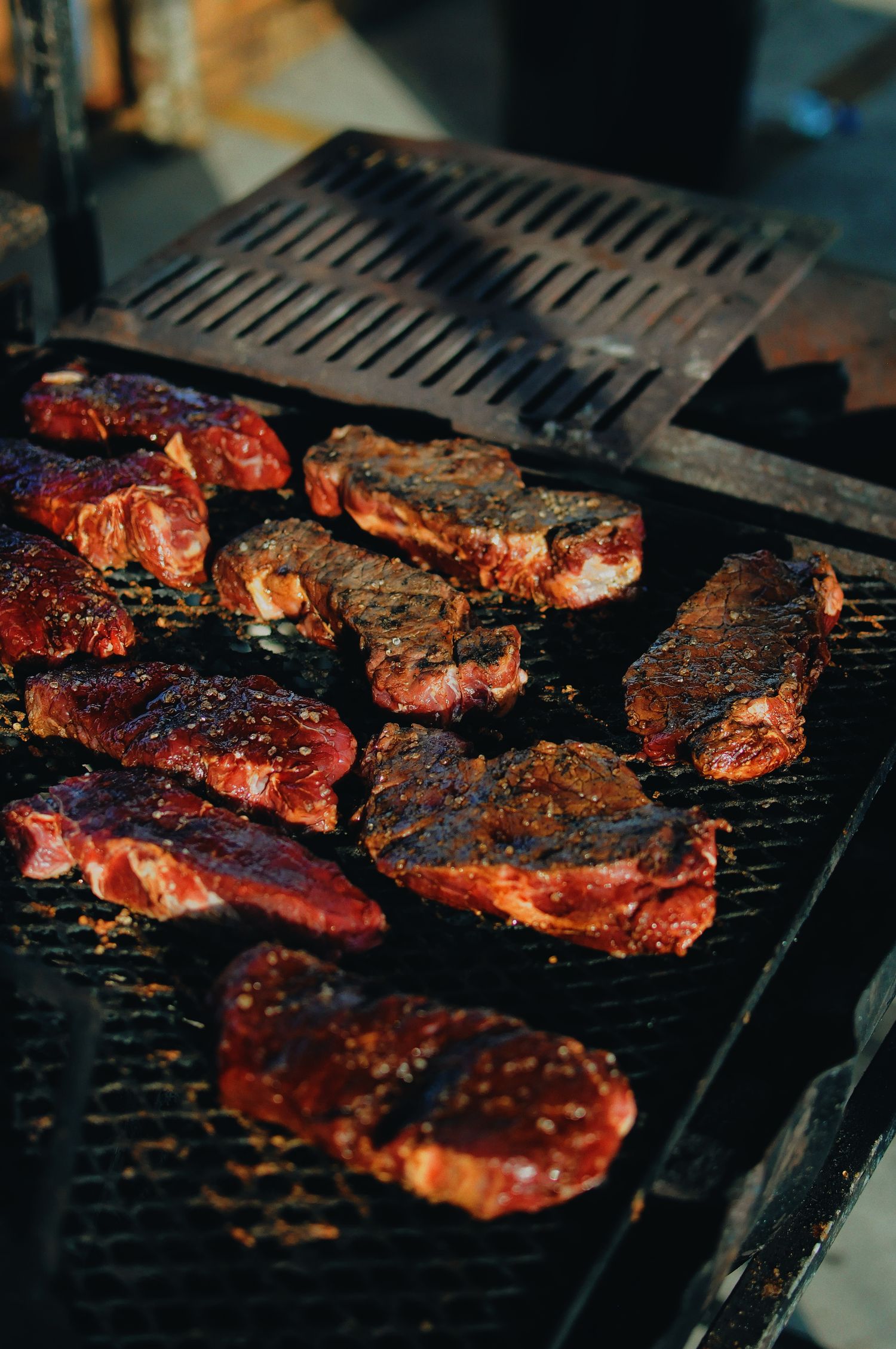 Grilled meat skewers on a barbecue