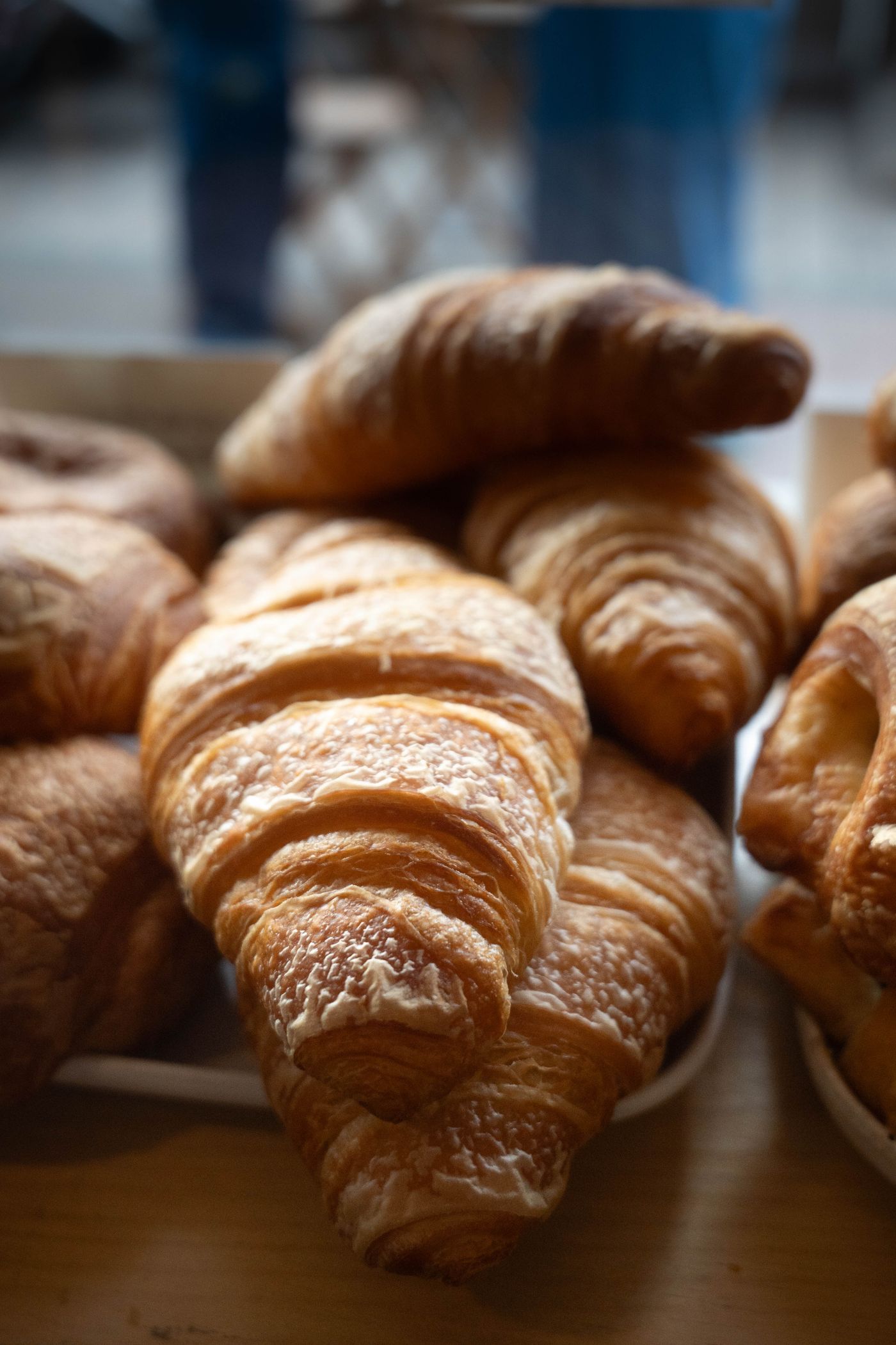 Stack of golden laminated croissants