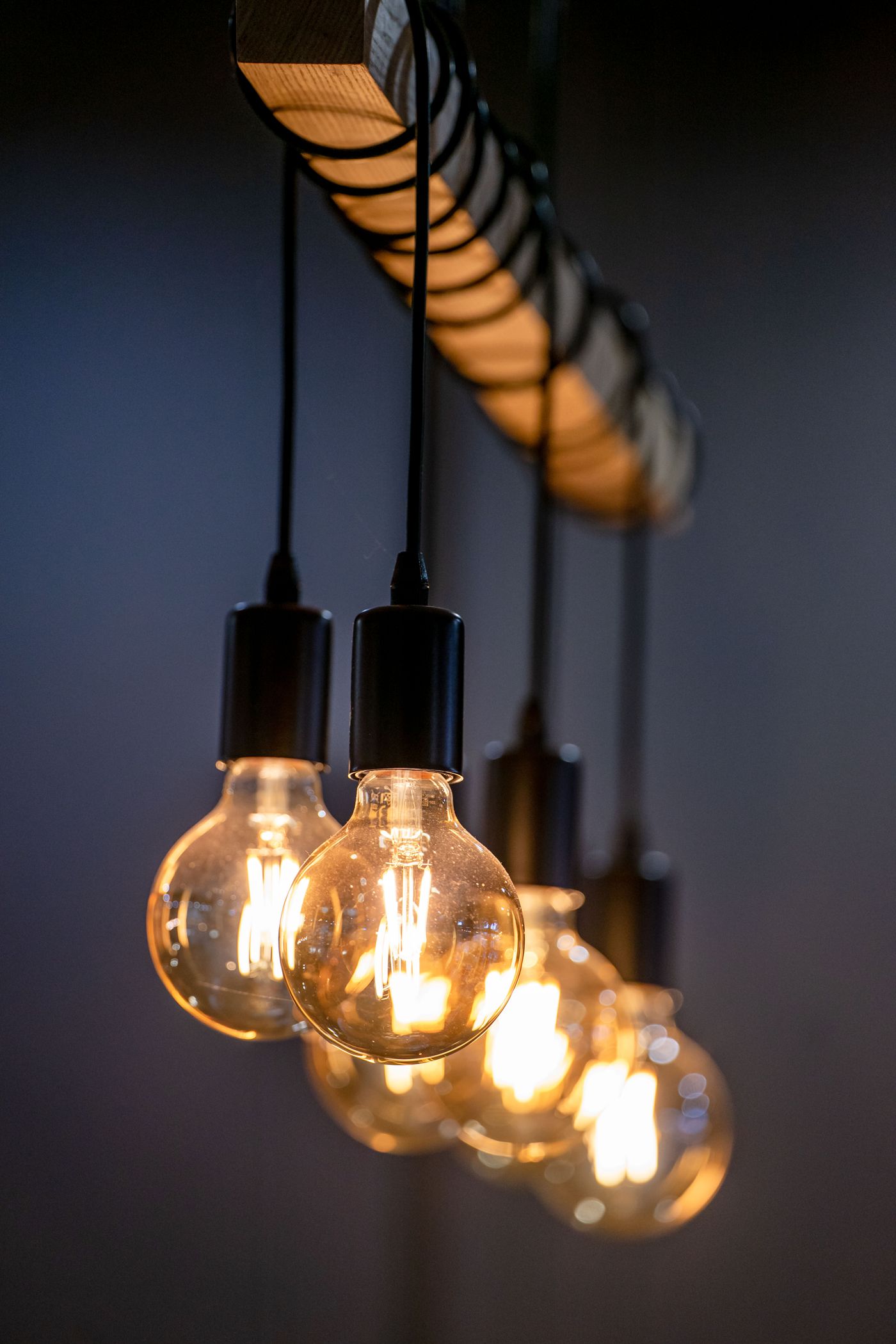 A row of warm Edison-style bulbs