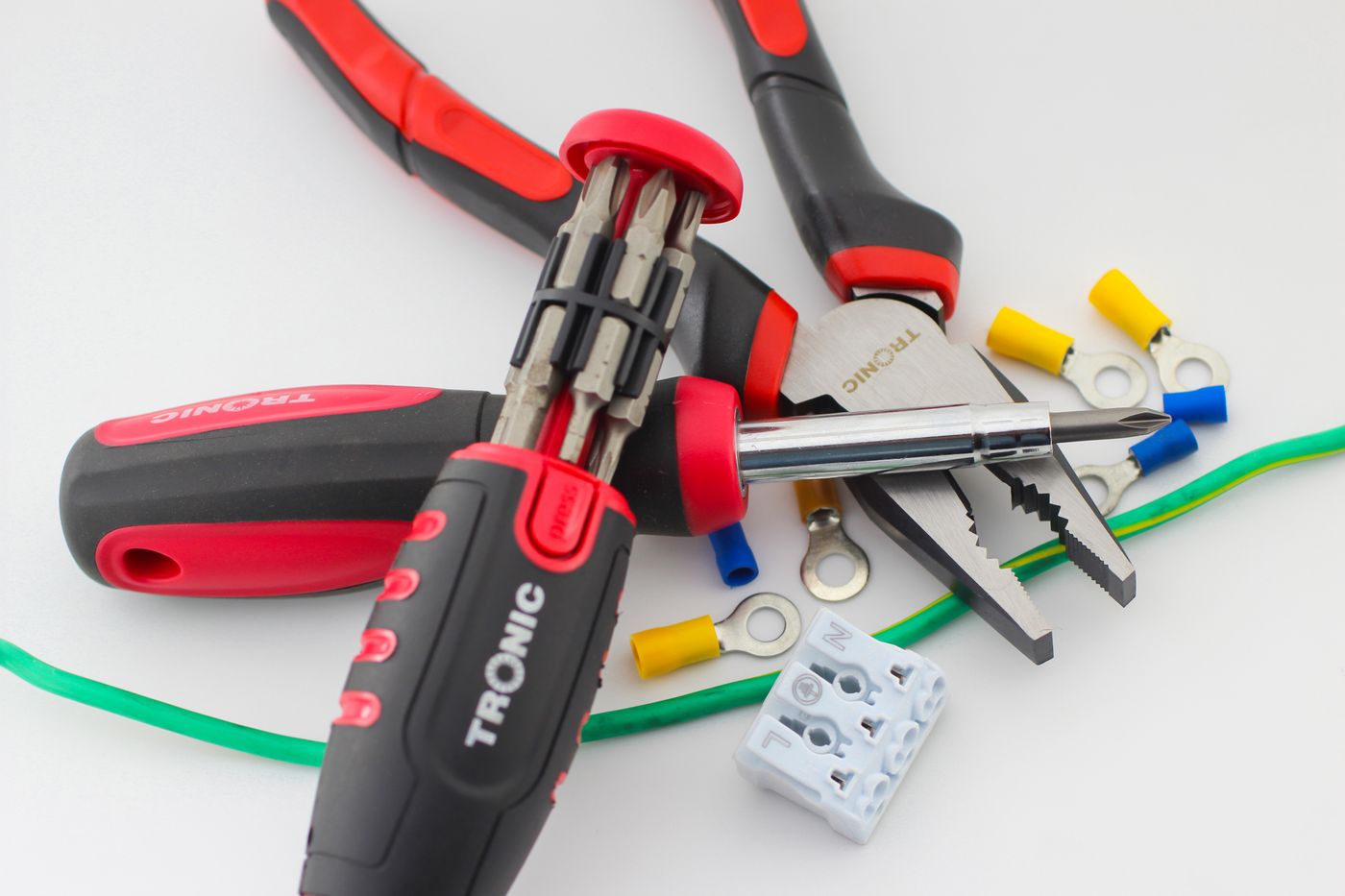 Electrician hand tools laid out