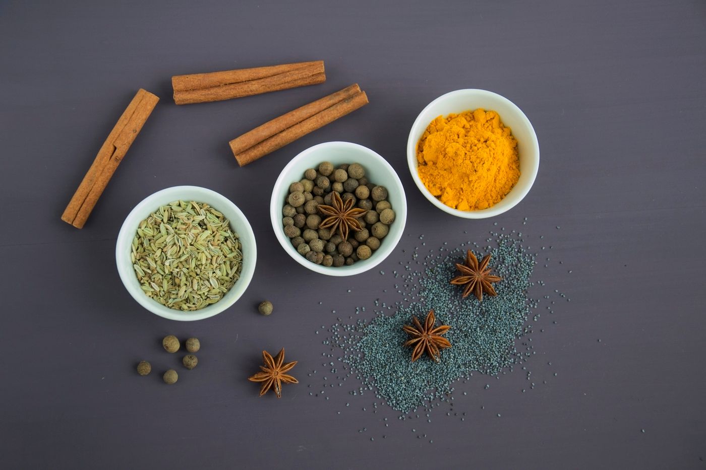 Bowls of warm spices and citrus