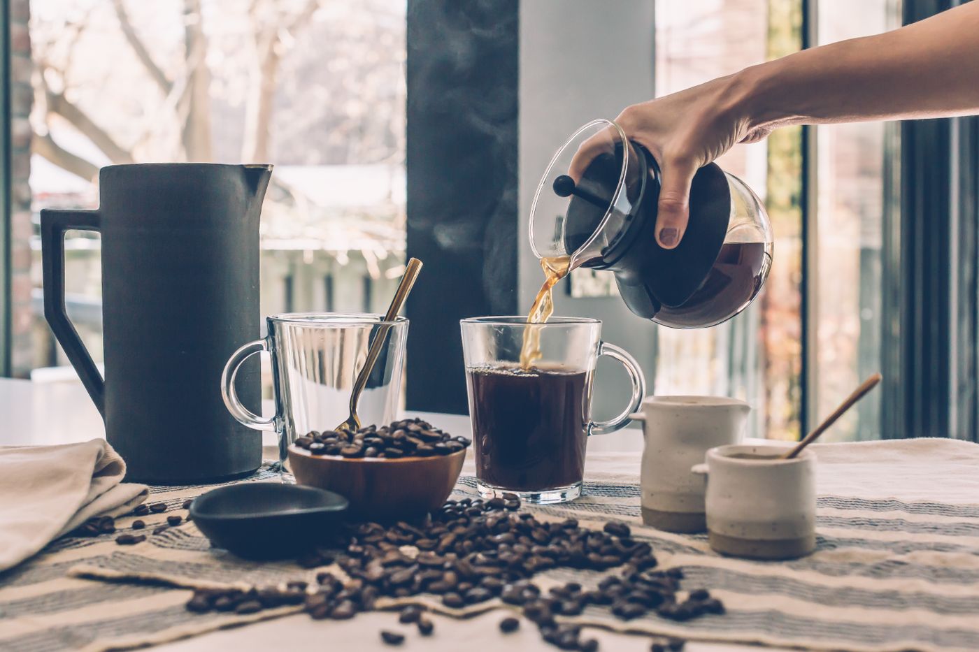 Pour-over brewing setups with beans