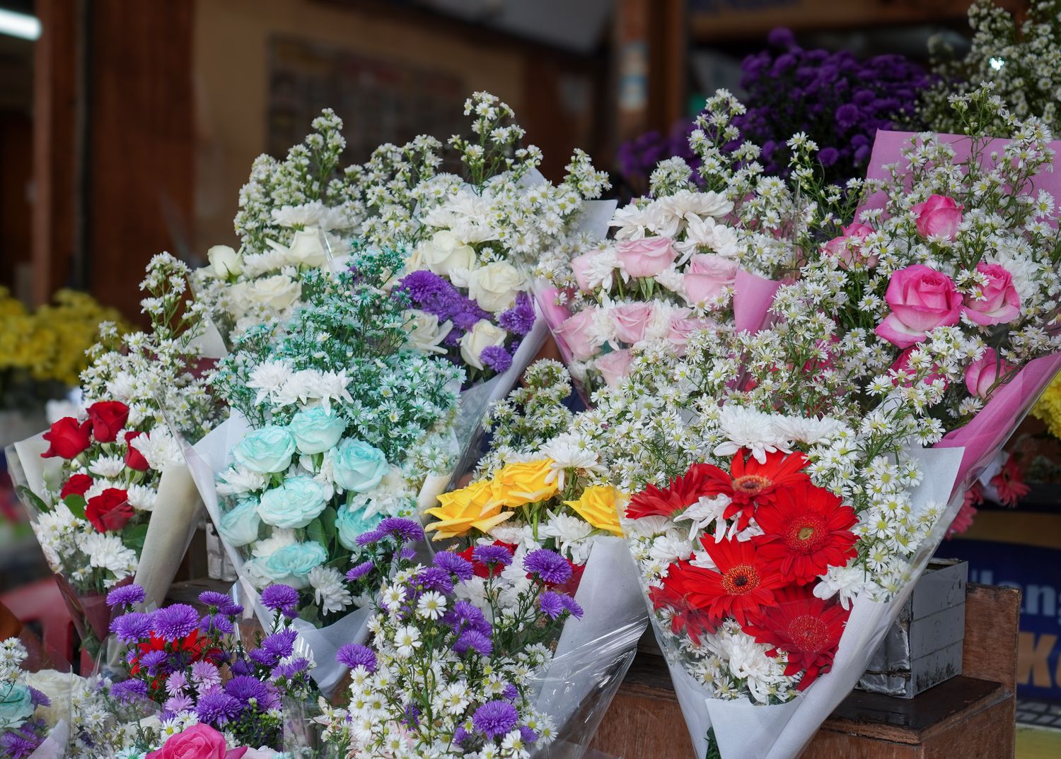 Wrapped bouquets ready to go