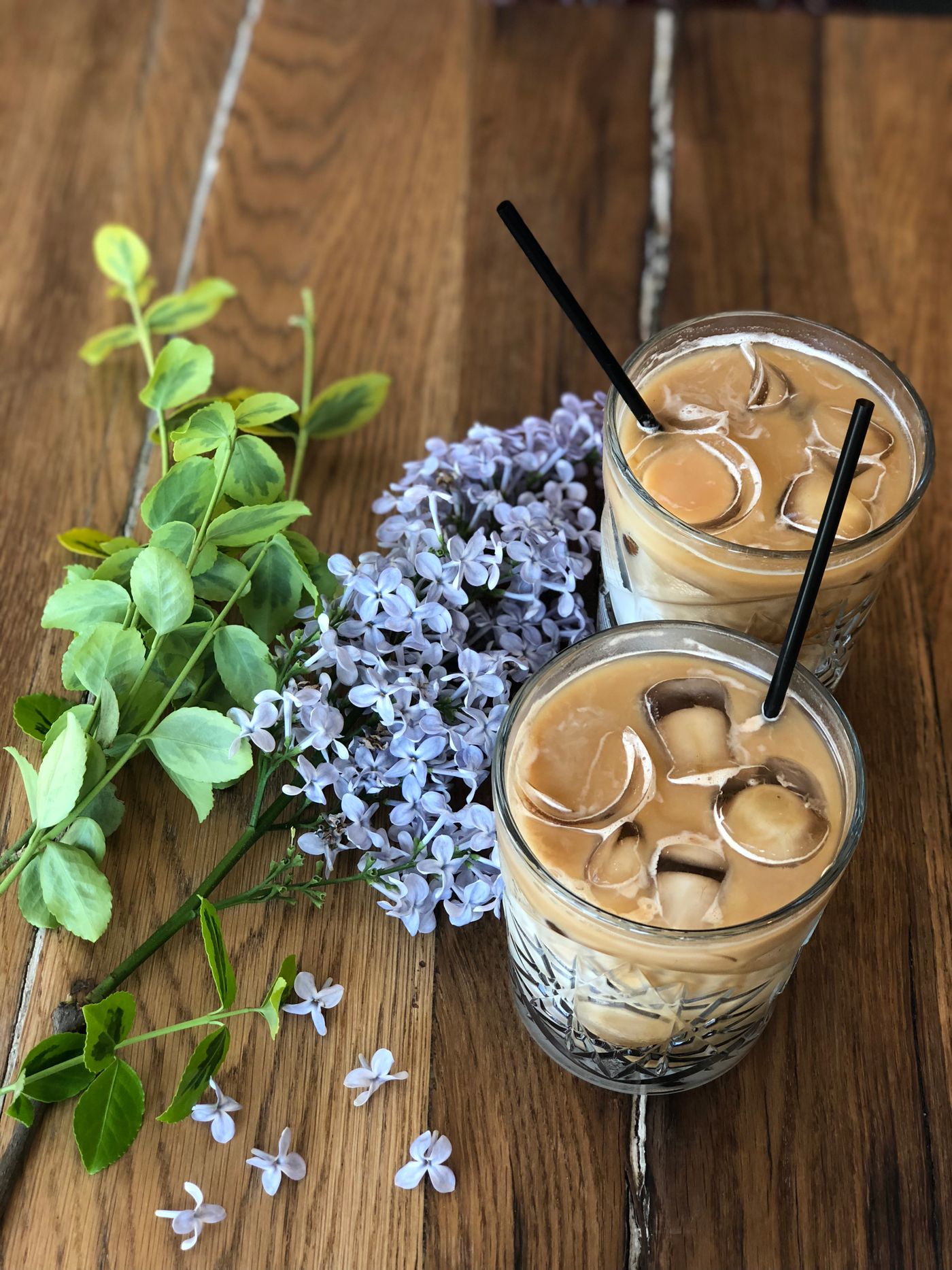 Iced coffee with flowers