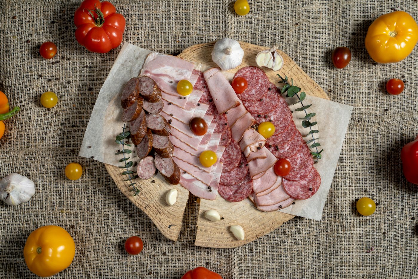 Charcuterie board of house cured meats