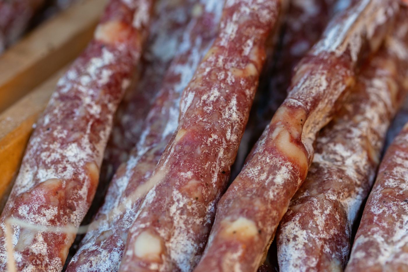 Dry-cured salami detail