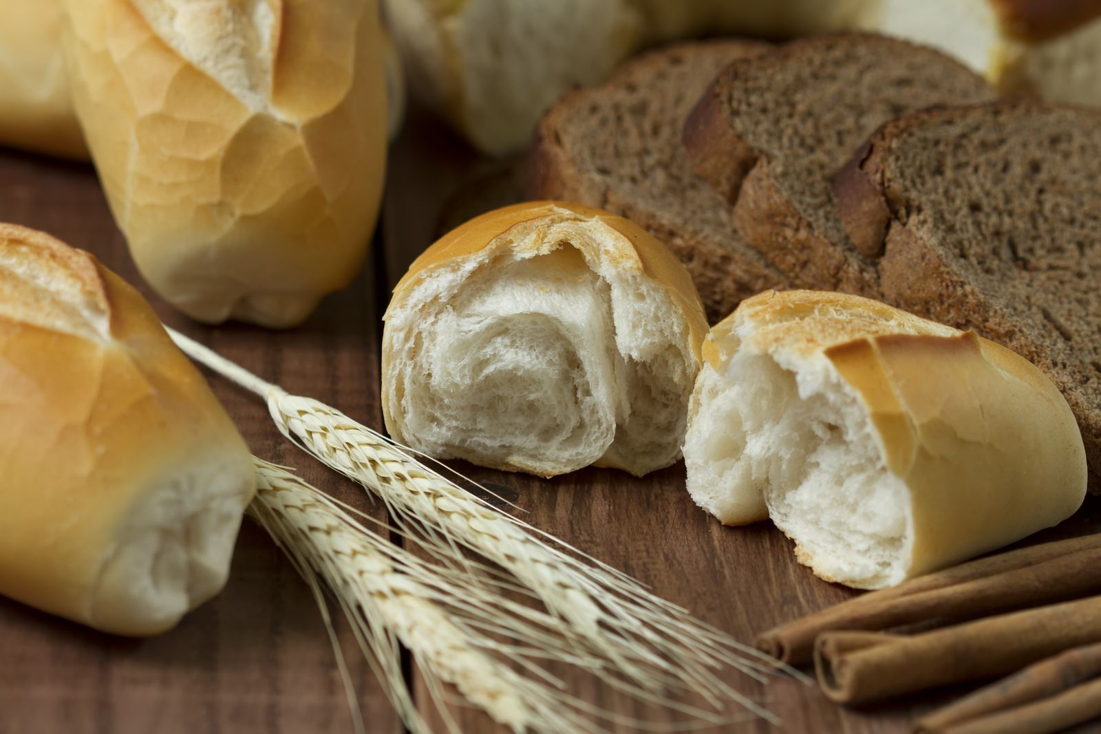 Crusty baked bread loaves