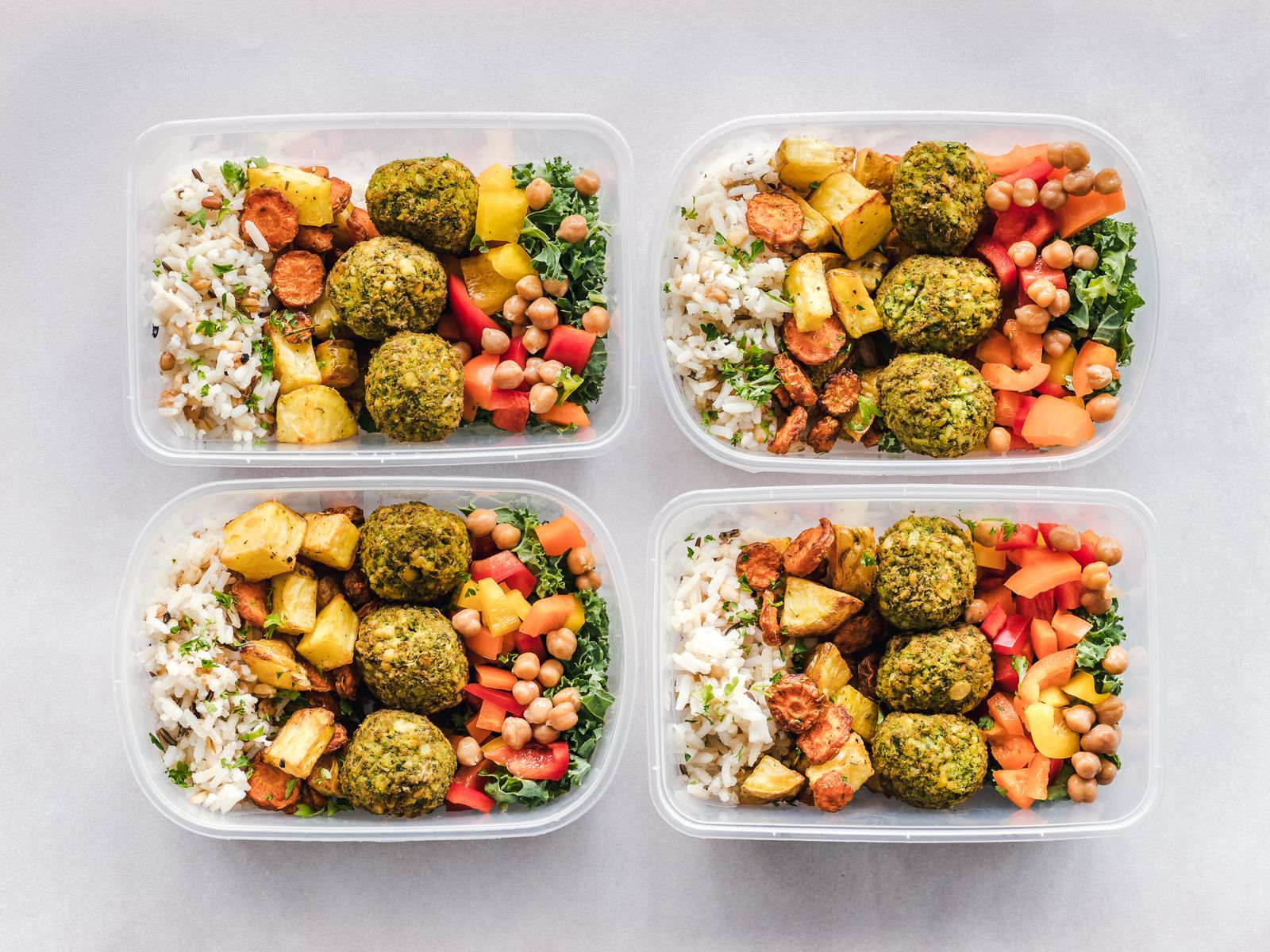 Fresh prepared veg-and-grain takeaway boxes