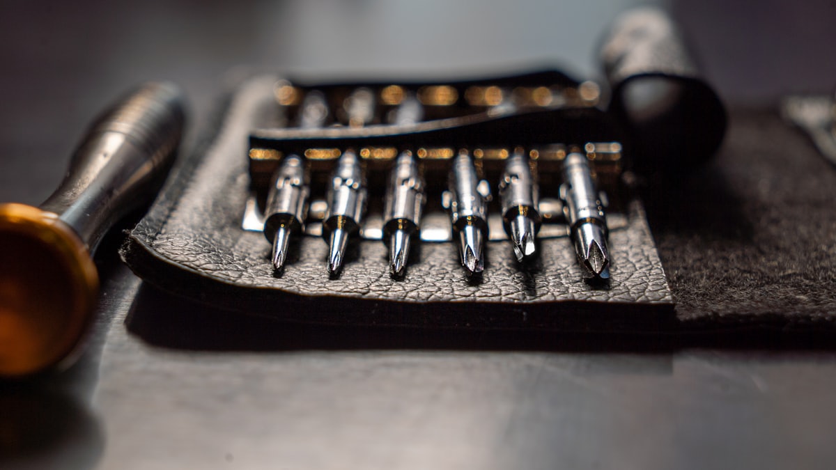 A set of repair driver bits laid out for a service call