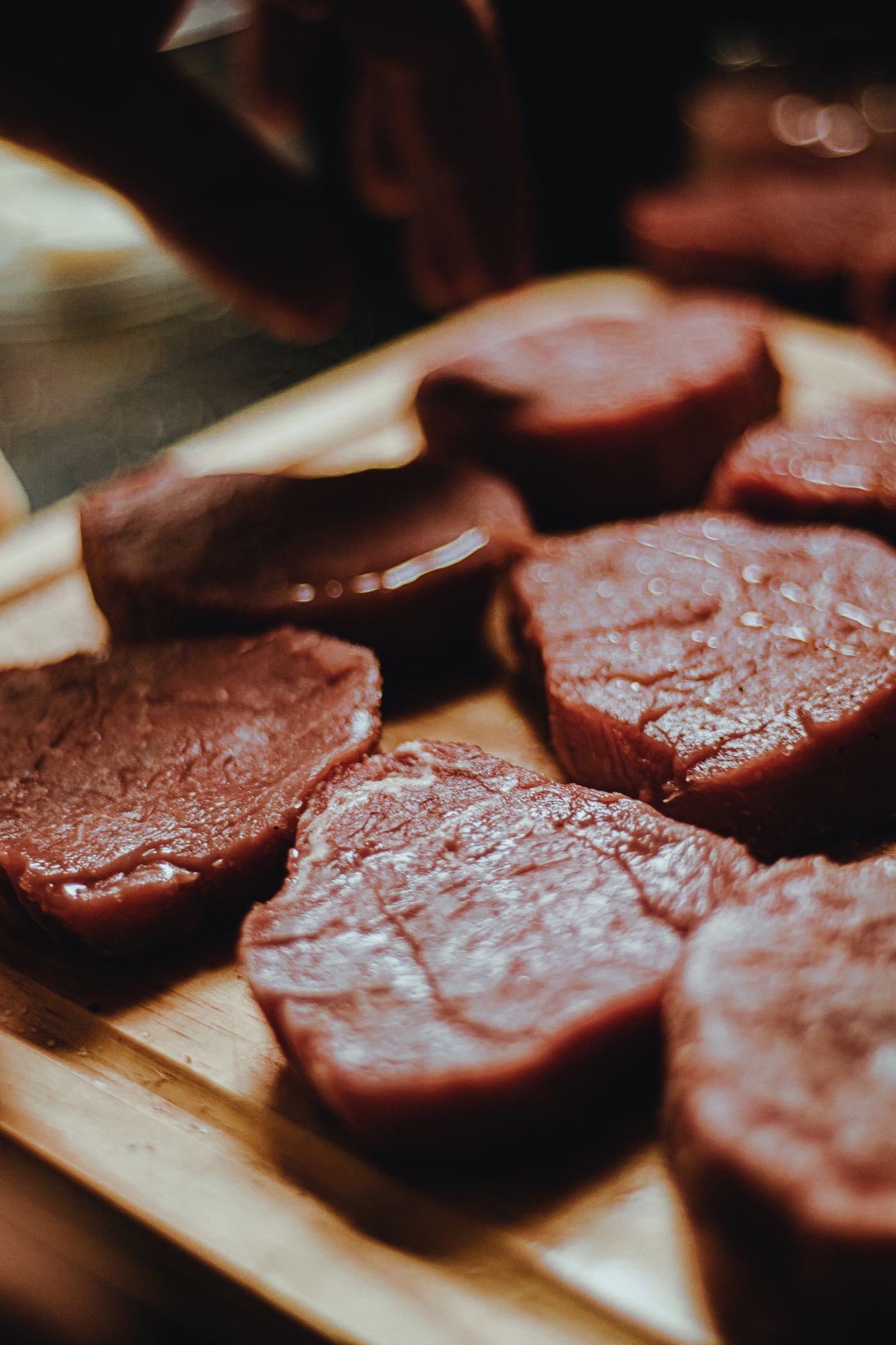 Fresh cuts of beef on a tray