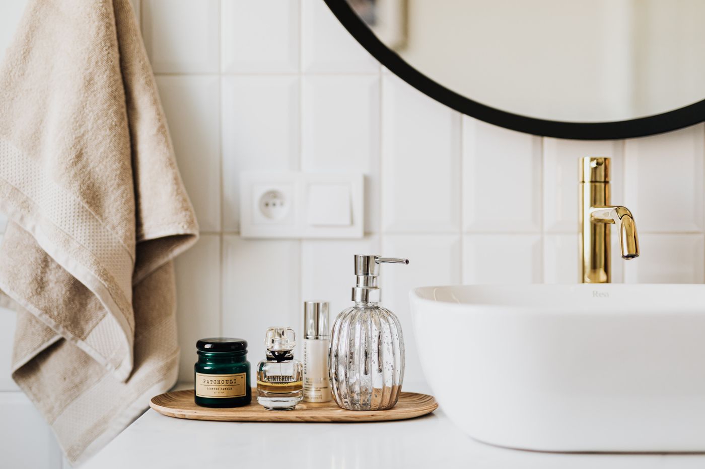 Vanity with a new brass tap and vessel sink