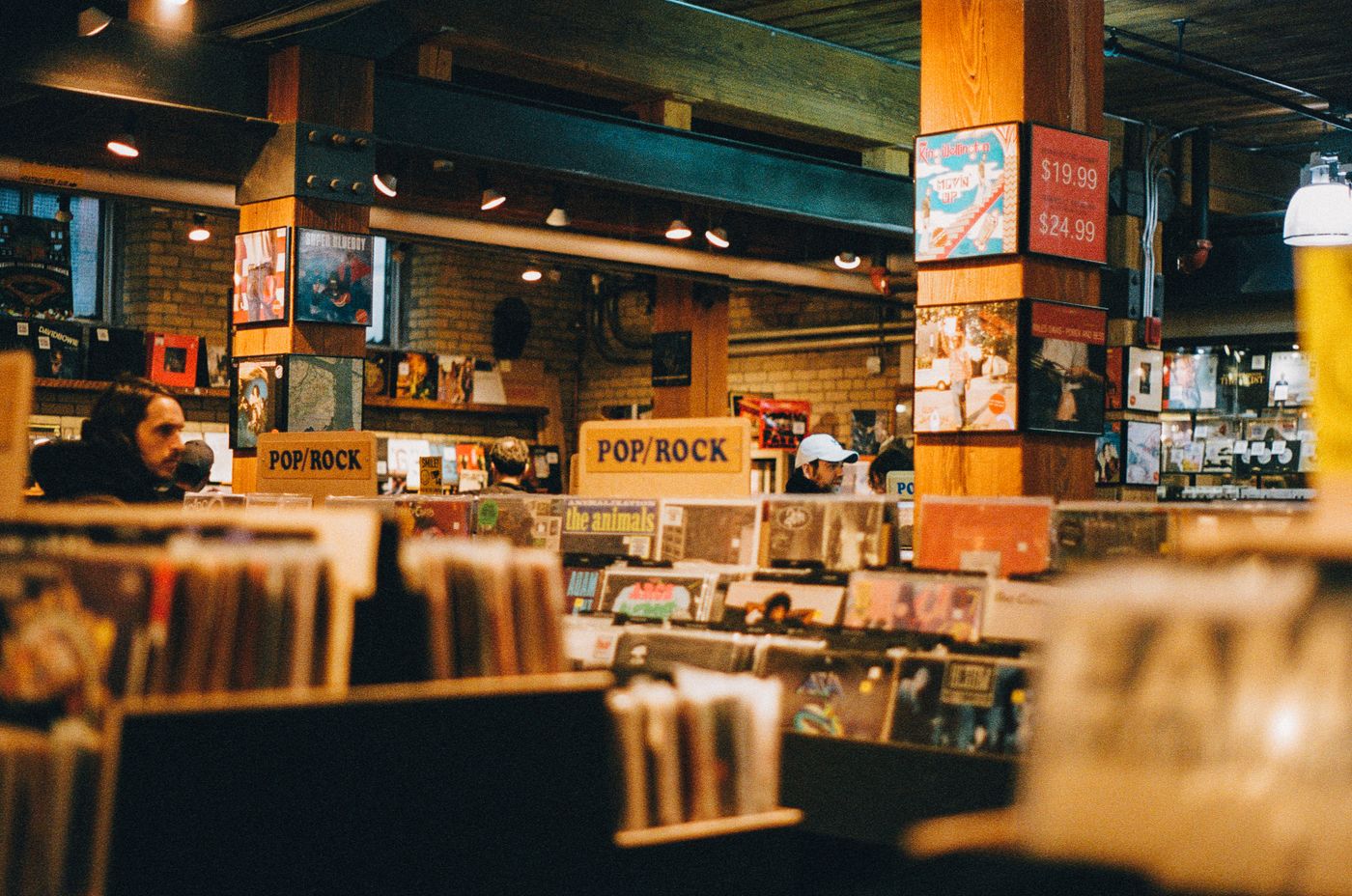 The warm interior of a record store