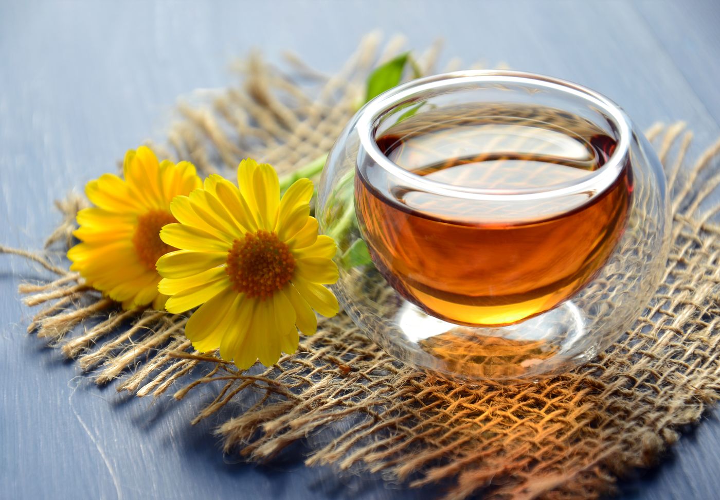 Loose-leaf tea brewed in a cup