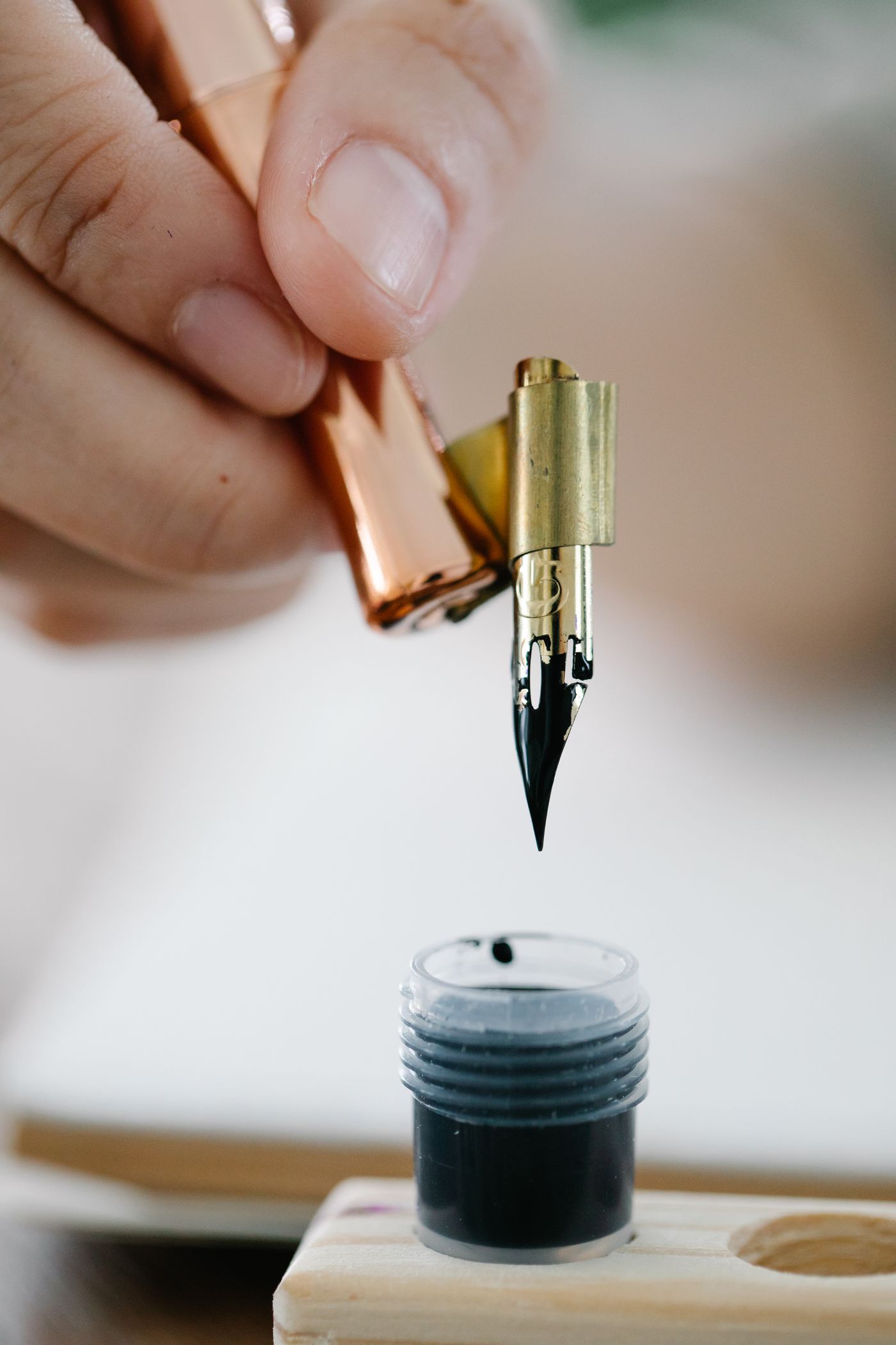 Close-up of a fountain-pen nib on paper
