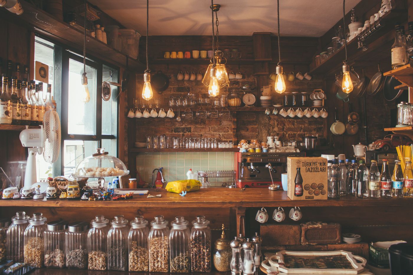 Refined shop shelves with jars