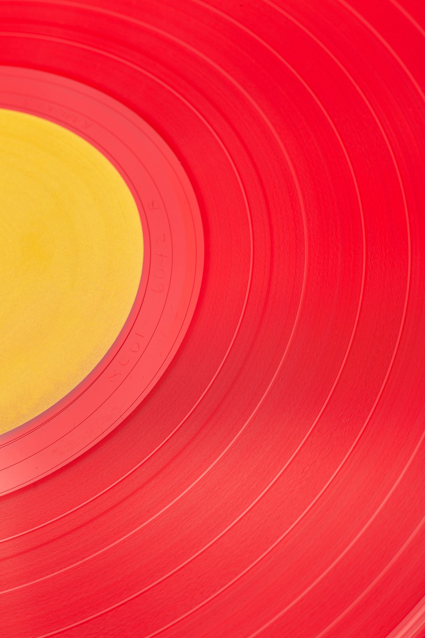 A close-up of a colourful vinyl record
