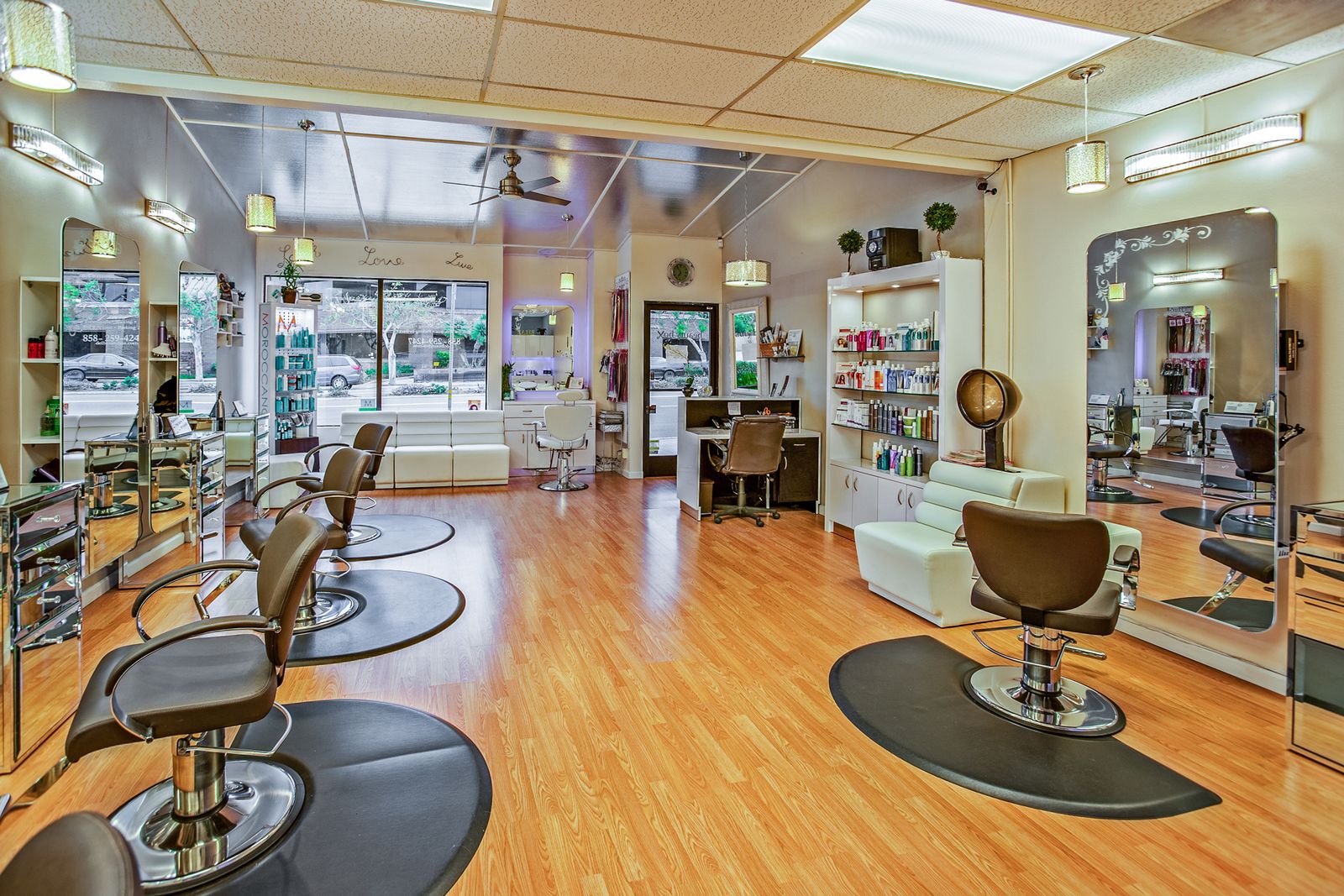 Salon interior with chairs and mirrors