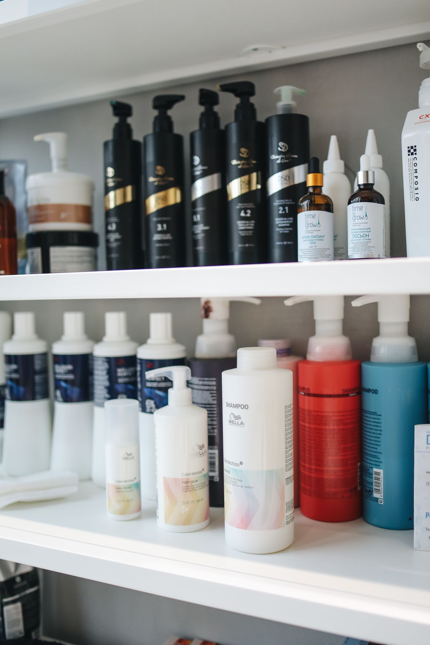 Salon products on shelves