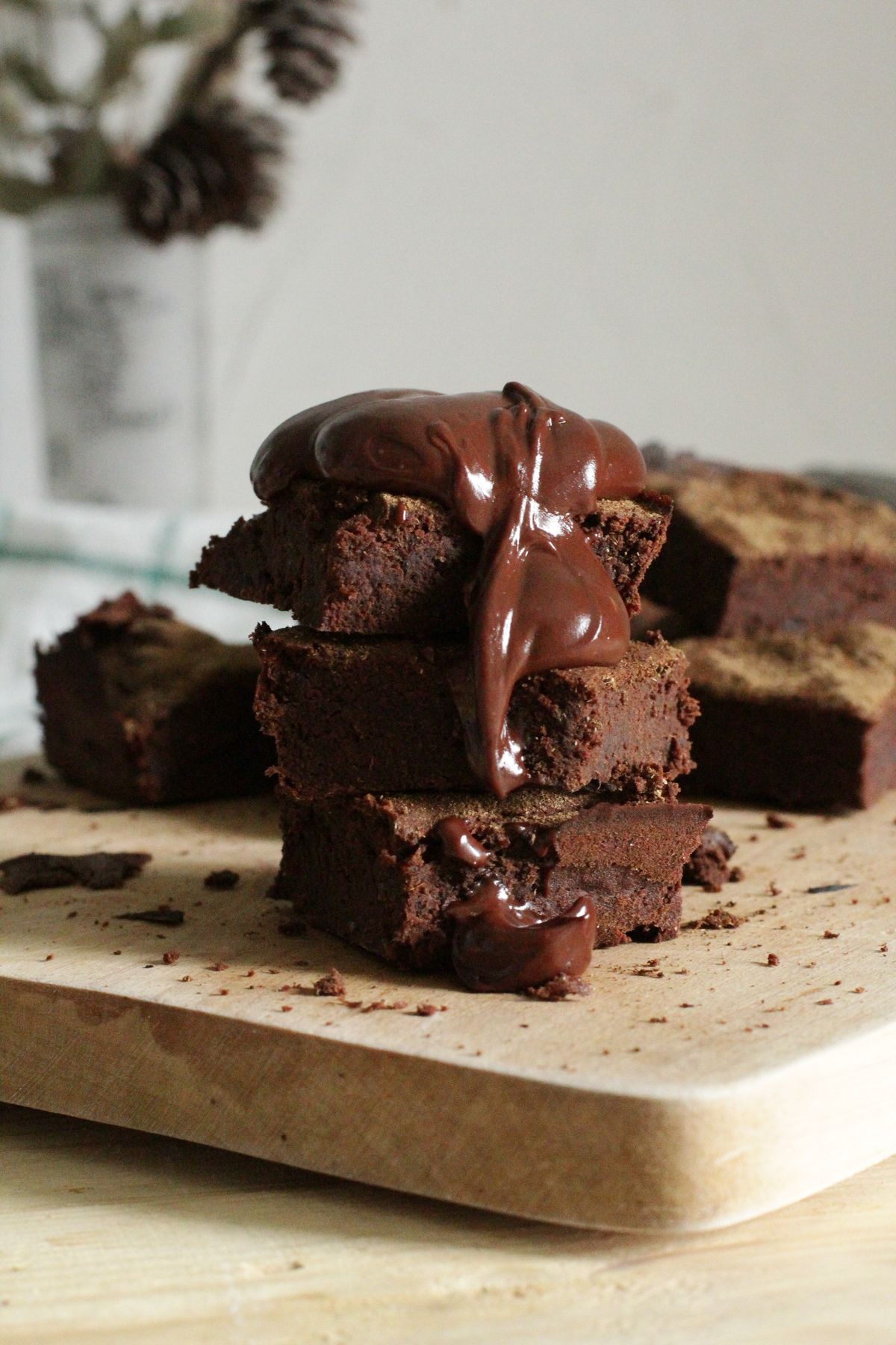 Stack of fudgy gluten-free brownies