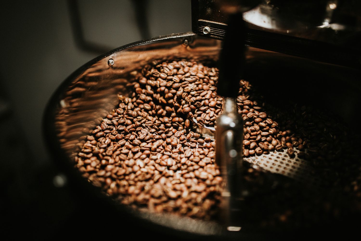 Beans in the roaster drum