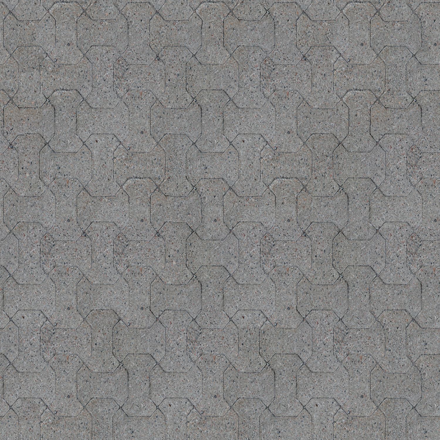 Close detail of grey interlocking pavers laid in pattern