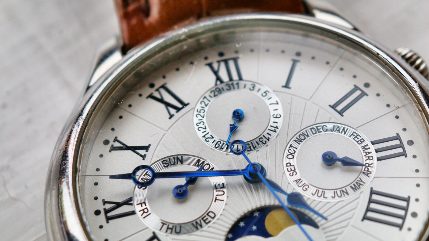 Black complication dial, face up