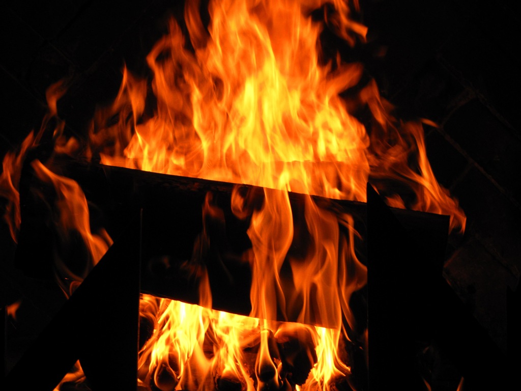 Roaring flames in a firebox