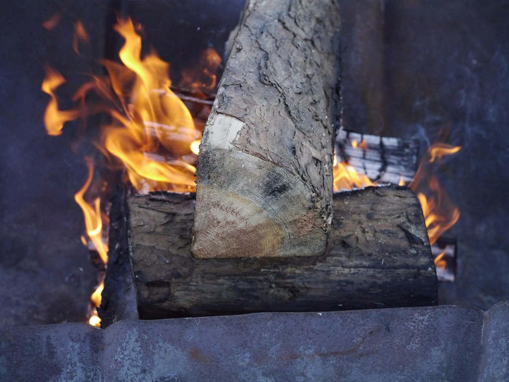 Burning logs and flame