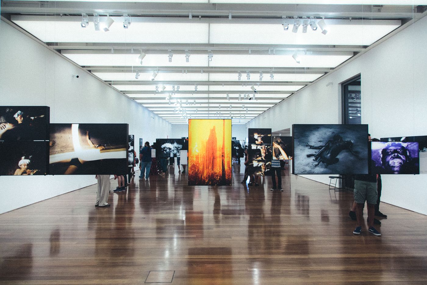A gallery wall hung with art