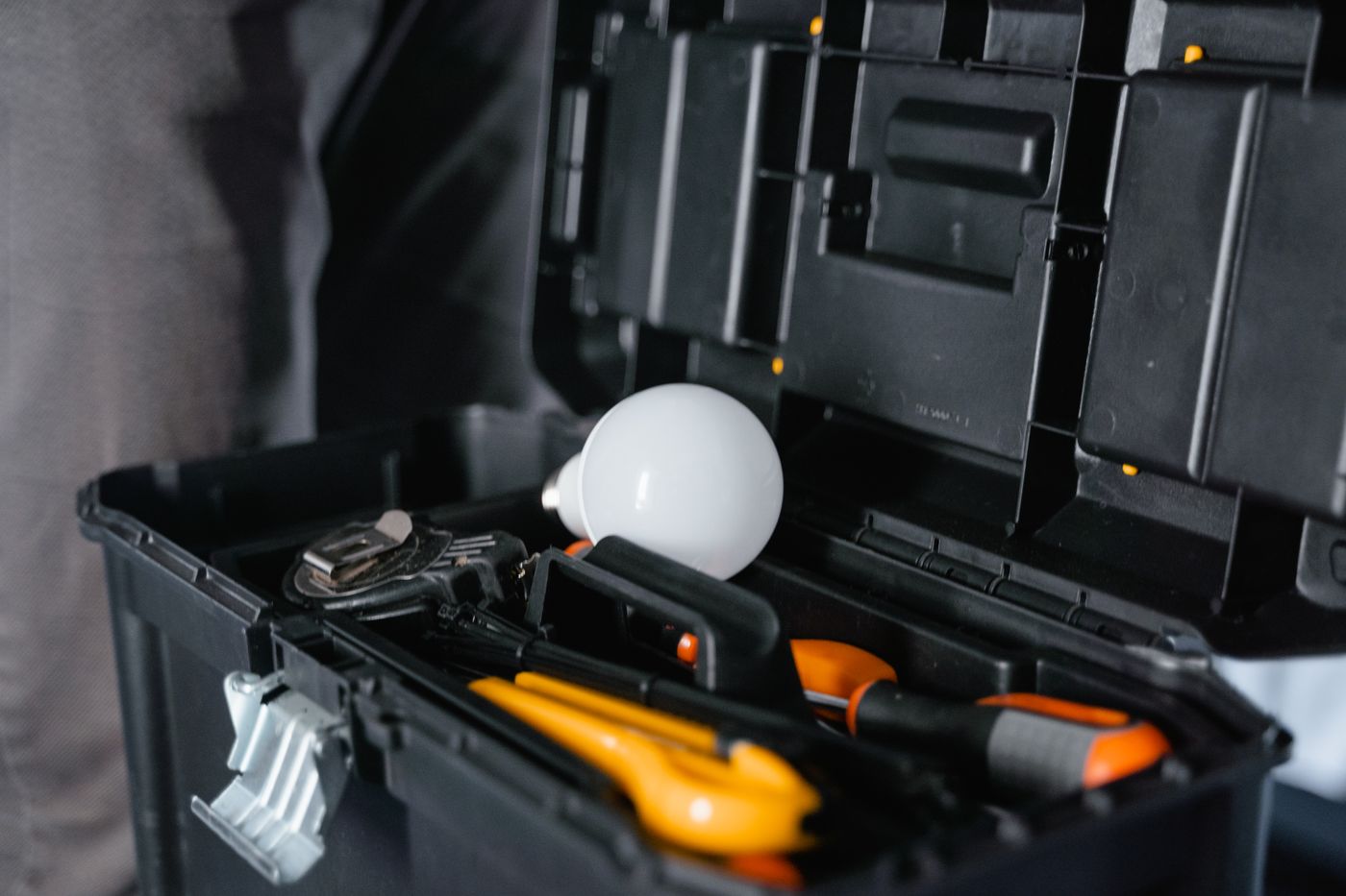 An open electrician's toolbox