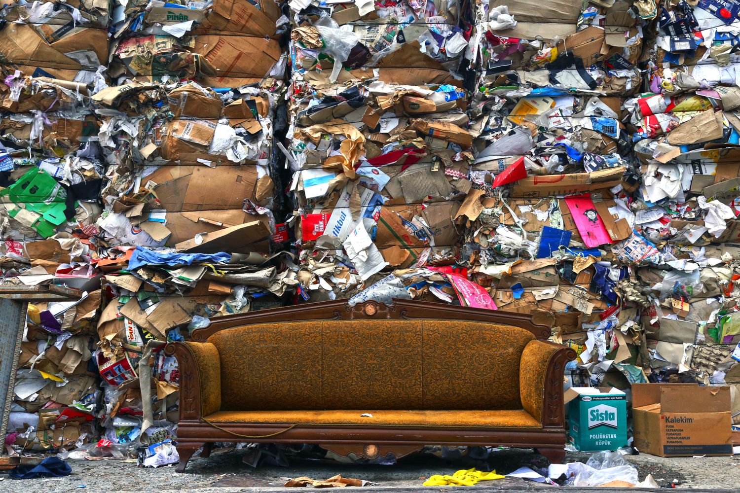 Old furniture and bulk waste piled up before removal