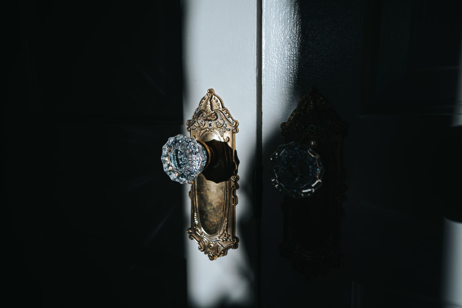 A door lock catching the light in low evening light