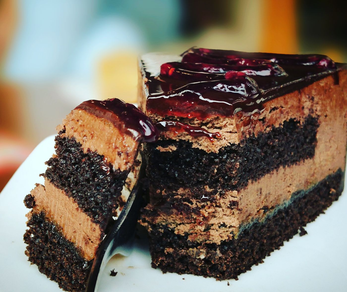 A slice of cake from the case