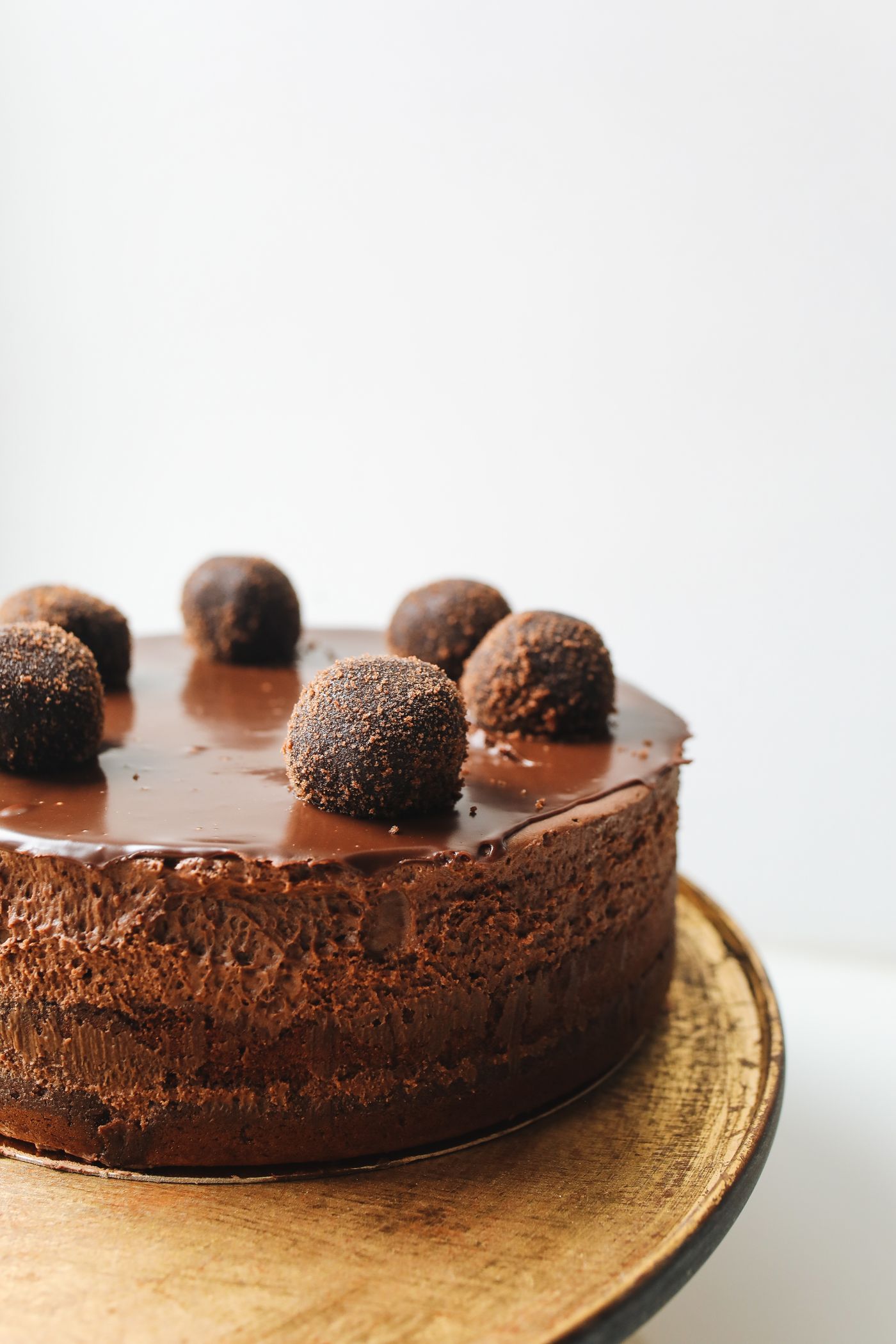 A glazed chocolate cake