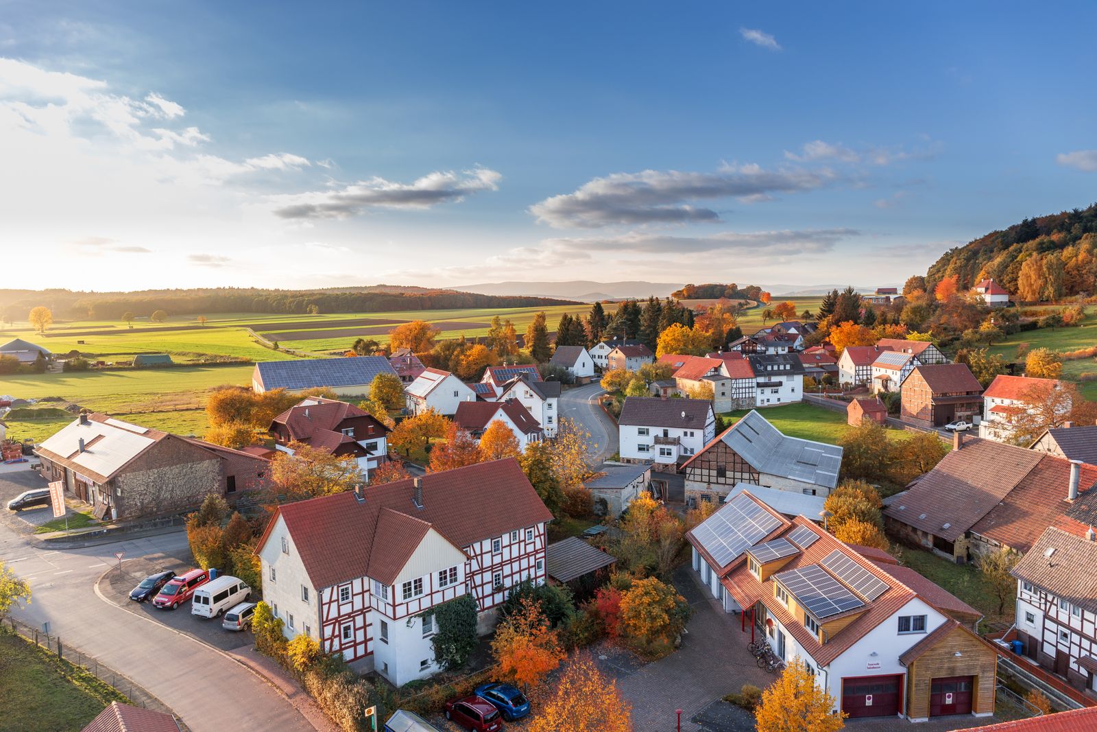 Aerial view of homes and their rooflines